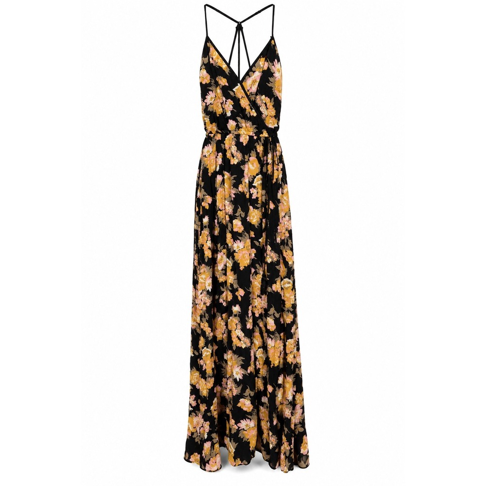 Band of Gypsies BOG Collective Floral Maxi Dress Black Yellow Pink Boho Small